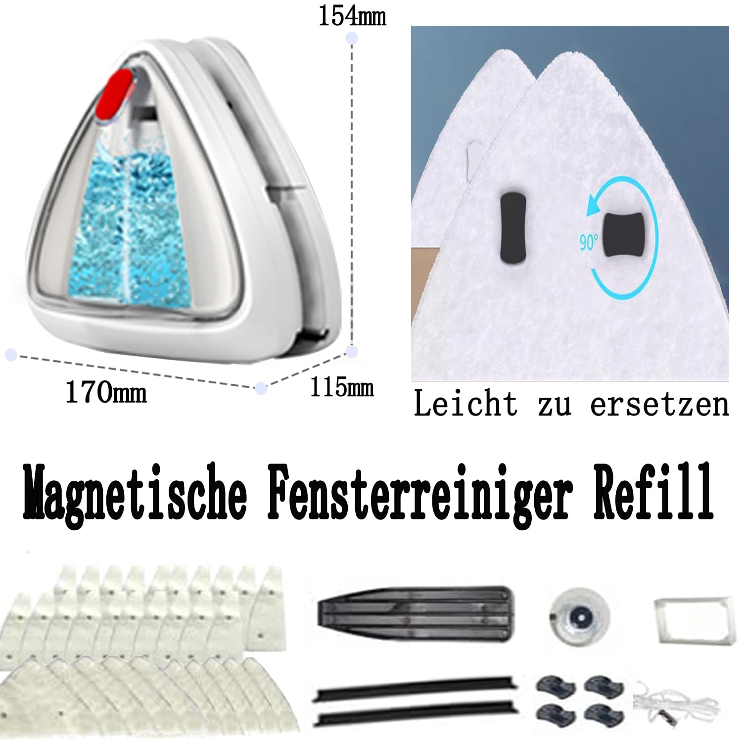 Hooha Fensterputzer Magnetisch Double Side Magnetic Fensterreiniger Einfachverglasung Doppelverglasungen Glasreinigungswerkzeuge mit Sicherheitsseil Speicherbarem Wasser3-8/8-15/15-26/25-35mm(25-35mm)