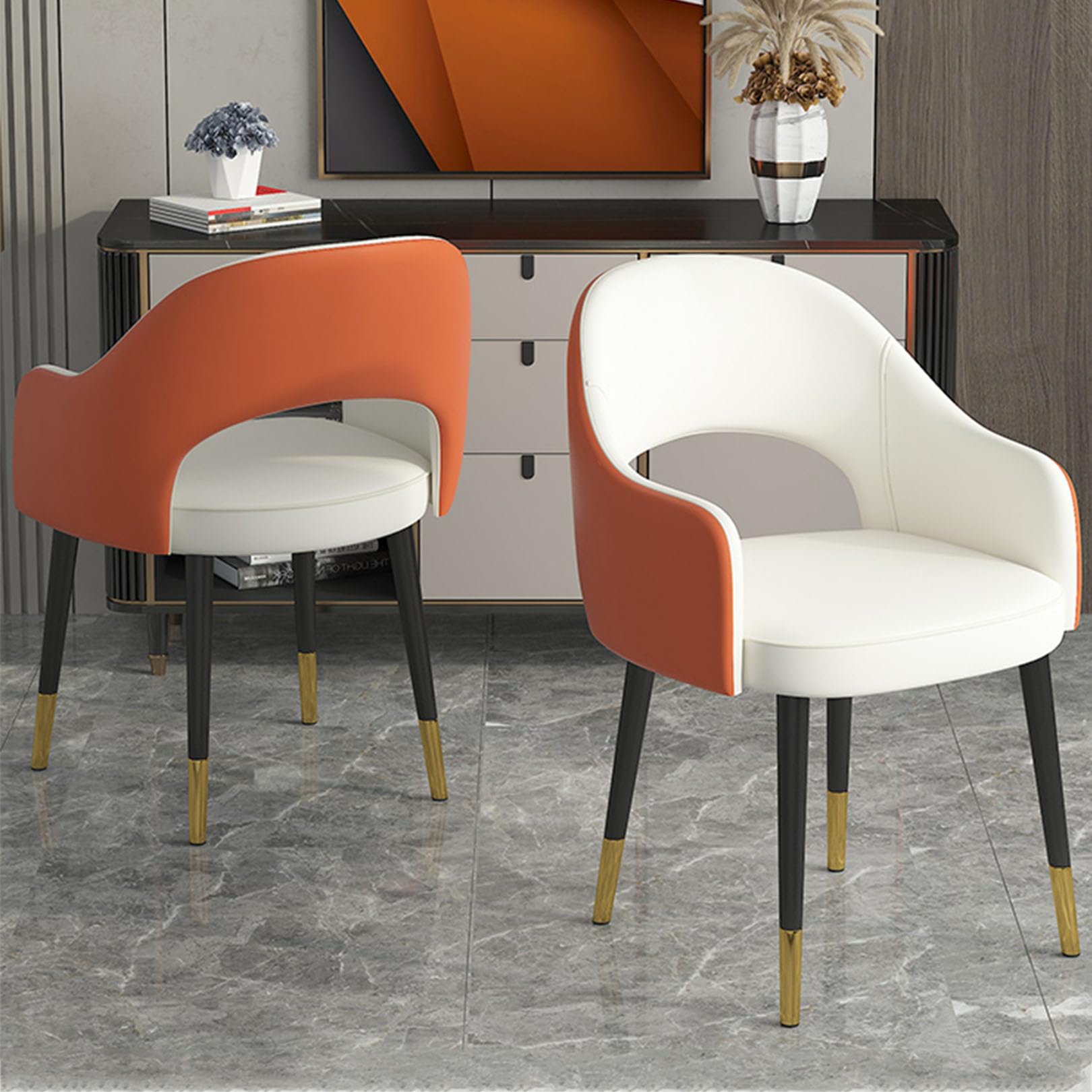Chaises modernes en cuir PU lot de 2 avec pieds en métal robustes
