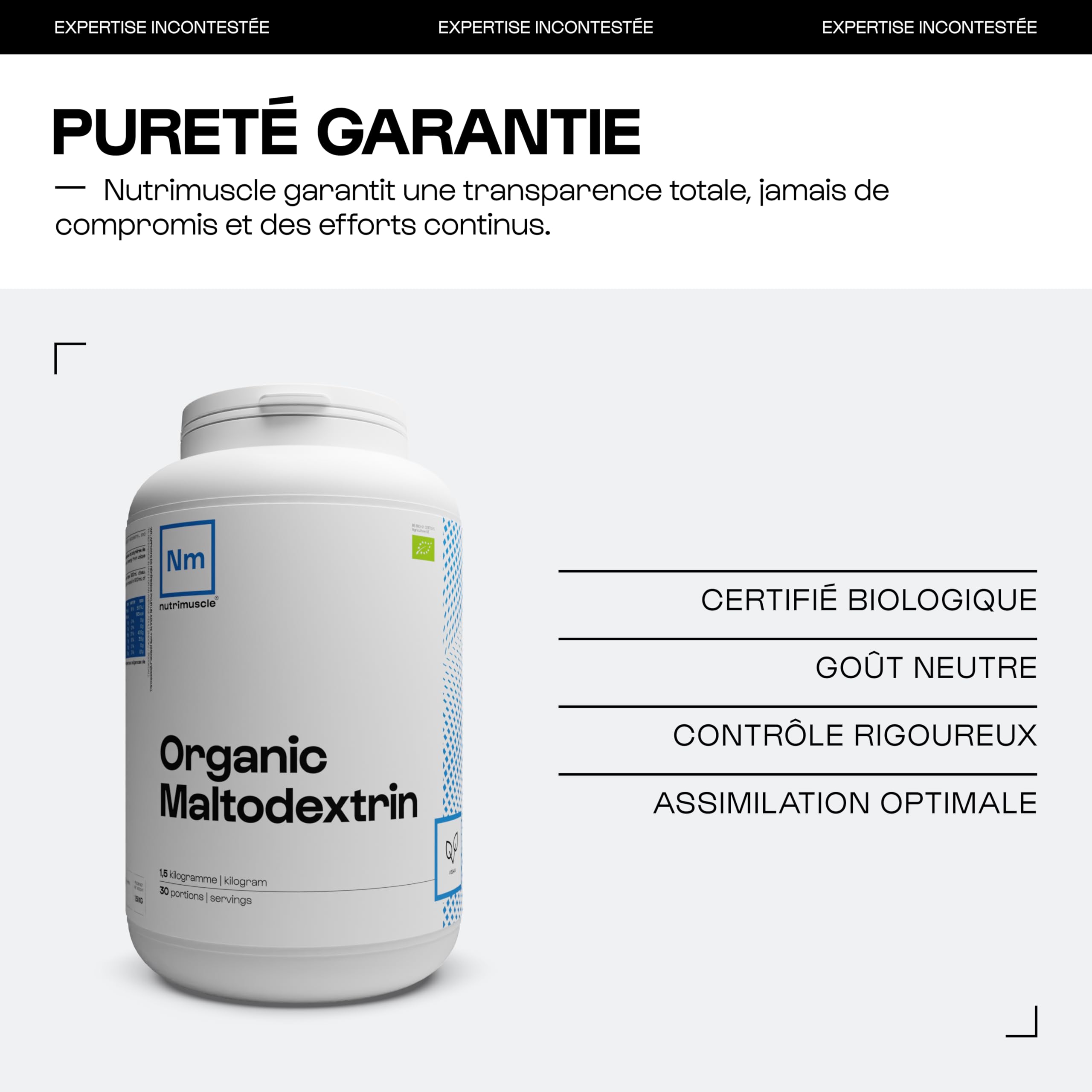 Nutrimuscle Maltodextrine biologique 1.5 kg Nature | Boisson énergétique Intra-workout - Entraînement et Récupération - Energie et Endurance - Efforts longs et Intenses