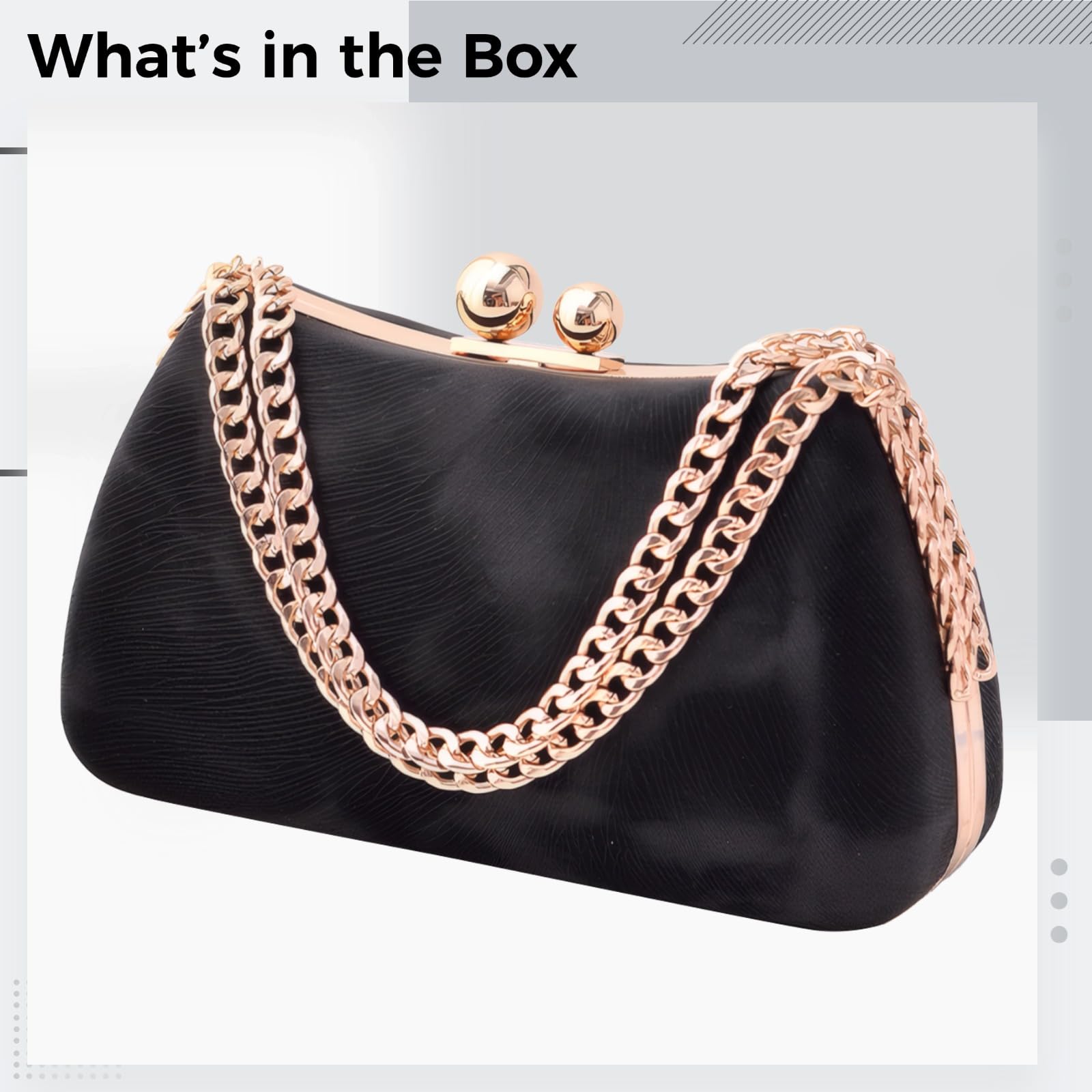 Pochette da sera nera, borsa da festa in pelle PU con chiusura a bacio retrò, borsa a tracolla con catena staccabile per matrimonio, 22,1 cm, 22 cm