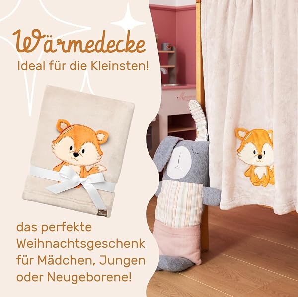 Be Mammy Coperta calda per bambini con peluche regalo per bambino con motivi 3D (Beige - Volpe) - 3