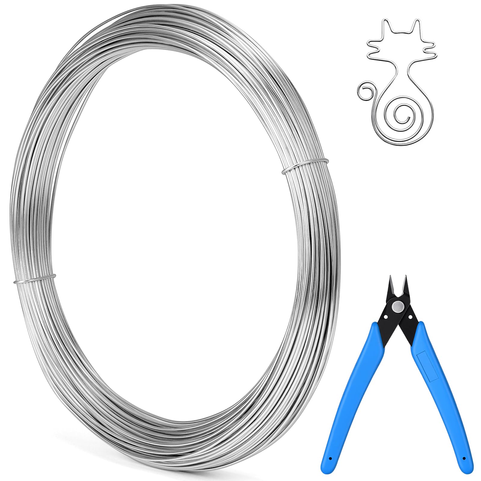 vsshe Aluminum Craft Wire 18 Gauge, 1mm 180 Feet, with Pliers, Bendable Metal Wire for Sculpting, Soft and Strong, Bike Modelling Skeleton Crafting Floral Making, Jewelry Making, Weaving and Wrapping