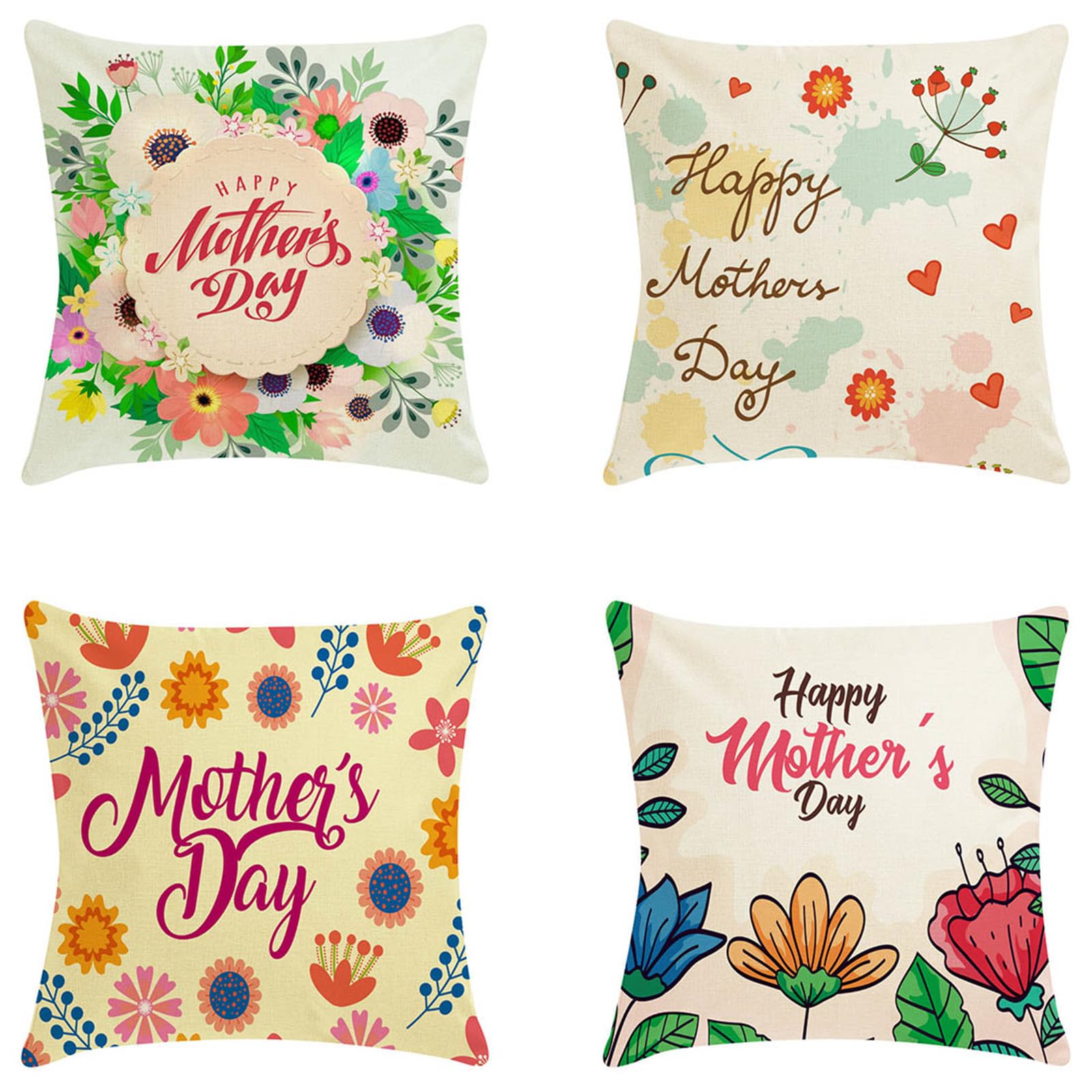 Housse coussin 60x60cm en lin pour la Fête des Mères, lot de 4 taies d'oreiller canapé