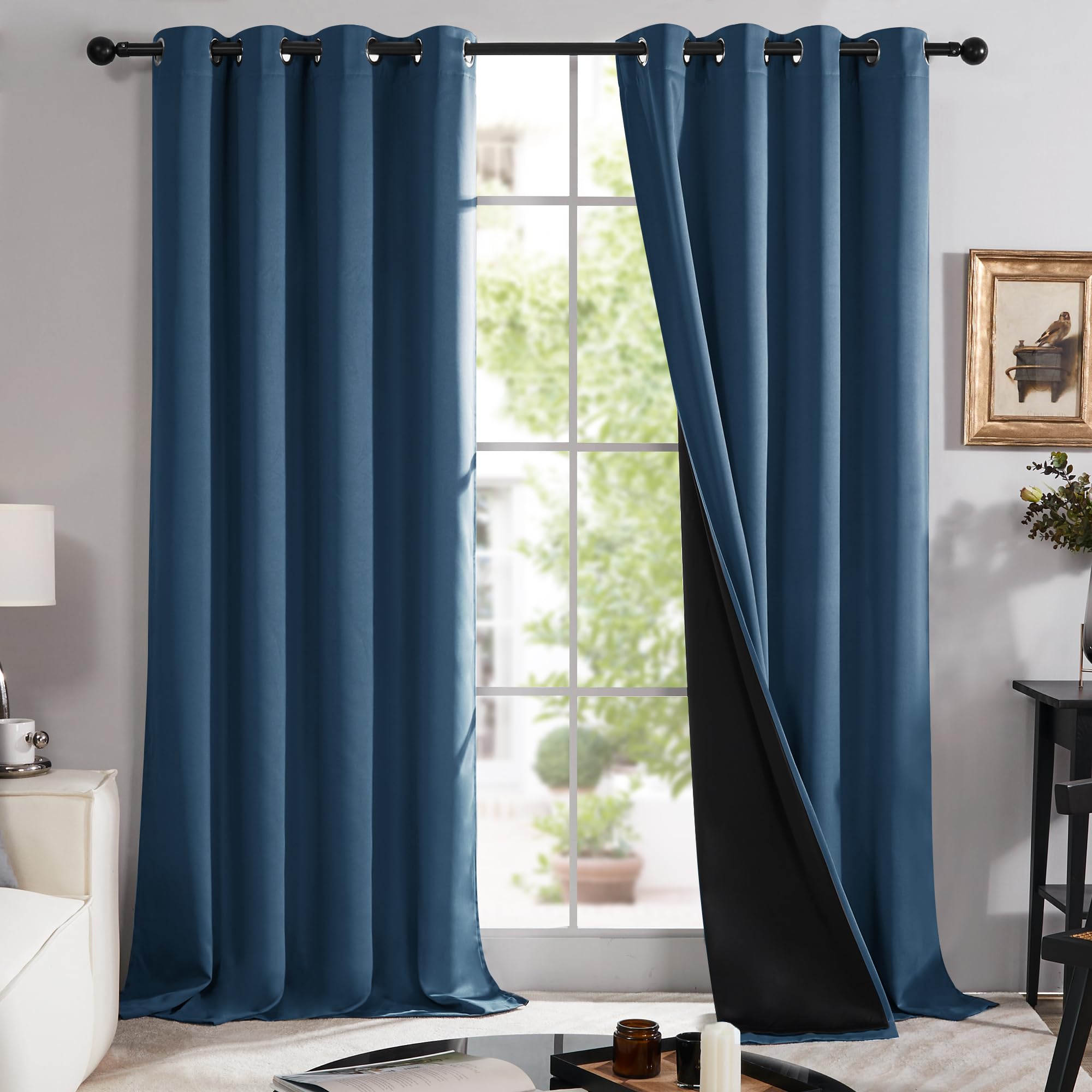 Deconovo Cortinas Salon Opacas 100% para Dormitorio Termicas Aislantes con Ojales 2 Piezas 140x245cm Azul Marino