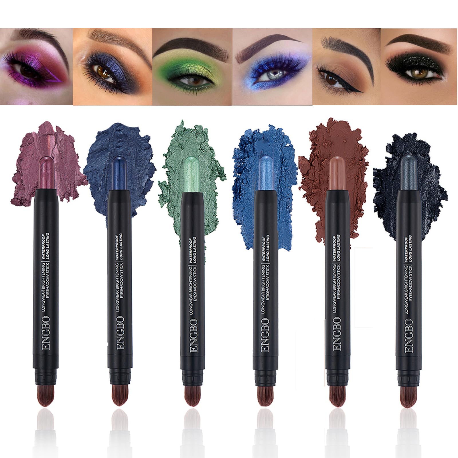 Joyeee Juego de lápiz de sombra de ojos 6 colores, Nacarado brillante modificación de ojos barra de sombra de ojos en crema, larga duración y resistente al agua, Pro kit de crayón de maquillaje ojos#1