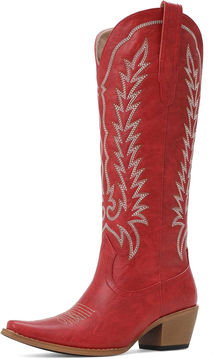 Tscoyuki Womens Cowboy Boots | Knee High Western Cowgirl Boots, Comfortable Chunky Heel, Classic Embroidery, Pointed Toe, Side Zipper & Pull On Tabs for Concert, Rodeo & Country Festival
