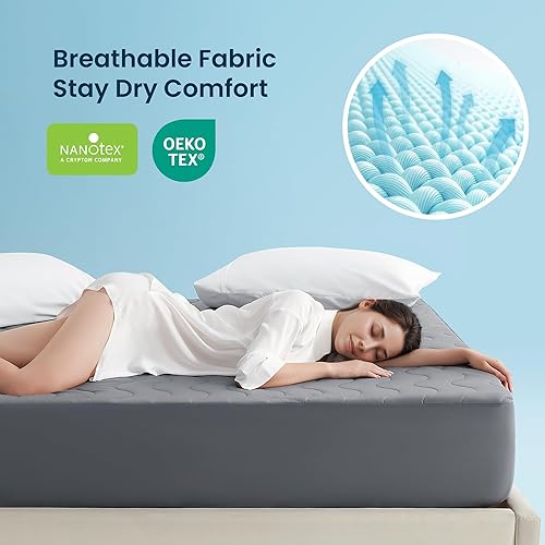 Miniatura 5 de Sleep Zone Protector de colchón refrescante tamaño King, protector de ropa de cama impermeable para personas que duermen con calor, cubrecolchón
