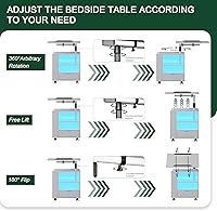 Vista 6 de HNEBC Mesita de noche LED con estación de carga inalámbrica, mesita de noche blanca tiene mesa giratoria ajustable, mesitas de noche con un cajón