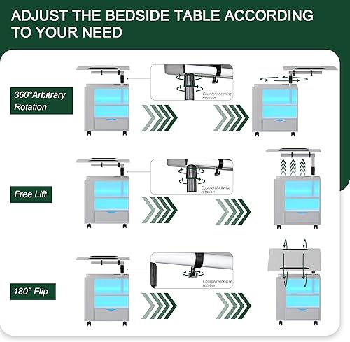Miniatura 6 de HNEBC Mesita de noche LED con estación de carga inalámbrica, mesita de noche blanca tiene mesa giratoria ajustable, mesitas de noche con un cajón