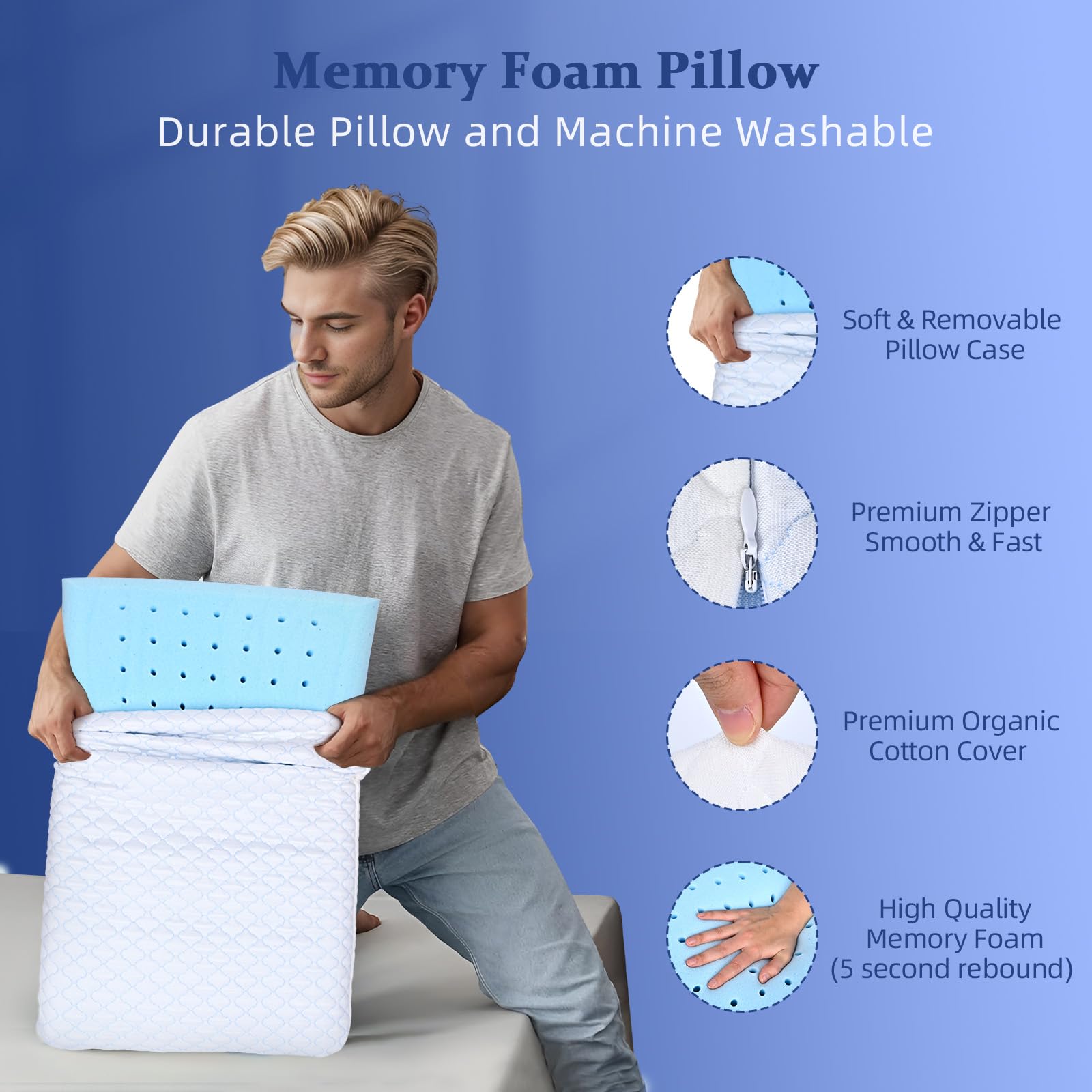 Hapiclody Dünne, Flache Kissen zum Schlafen, mit kühlendem Gel angereichertes Memory Foam-Kissen, 2,75 Zoll hoch, ultradünnes, schmales Bettkissen für Bauch-/Rückenschläfer, 60 x 40 x 7 cm