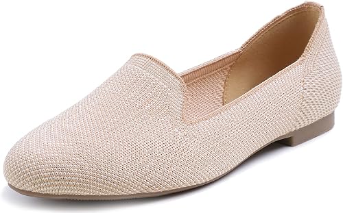 FEVERSOLE Women's Woven Fashion Breathable Knit Flat Shoes Nude Mixed Color Loaf