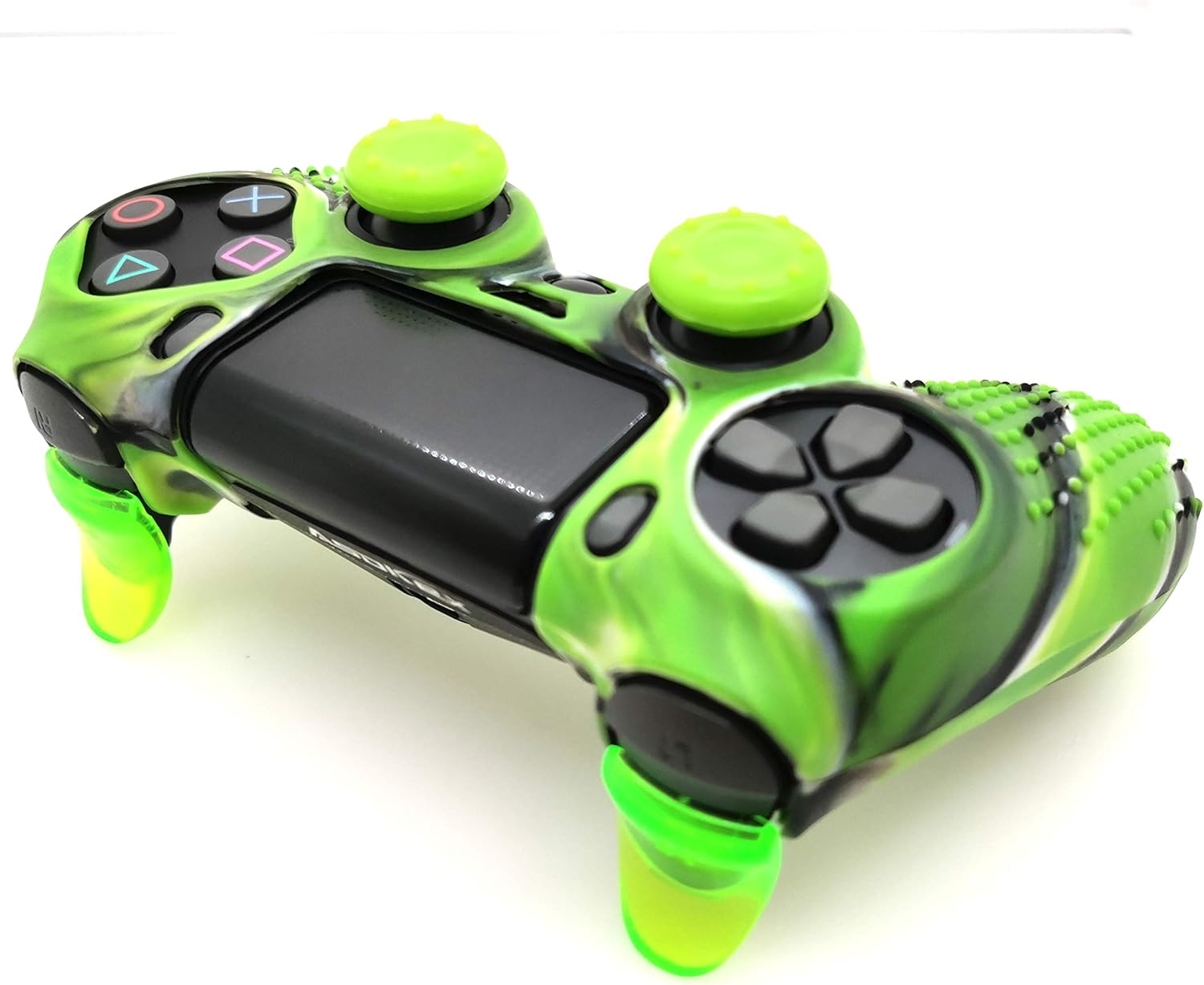 Silicone Skin Cover for Ps4 Controller (1pc Anti-Slip Case, 1 Pair L2 R2 Trigger Extender, 4pcs Thumb Grips,4pcs LED Light Bar Decal) Protector for DualShock PS4/ Slim/Pro Controller (Green granular) - Image 2