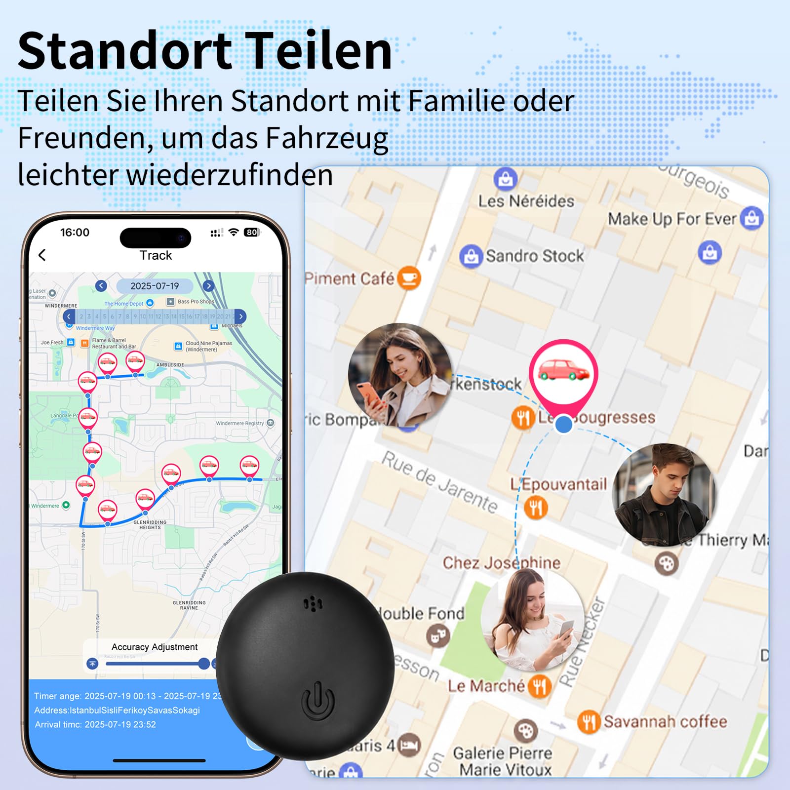 GPS Tracker Auto Kompatibel mit iOS & Android, Magnetischer GPS Tracker Auto Ohne ABO, 2026 Neues Globale Abdeckung Wiedergabe der Fahrzeugtrajektorie, IP68 Wasserdicht für Autos,Motorräder,Fahrrad