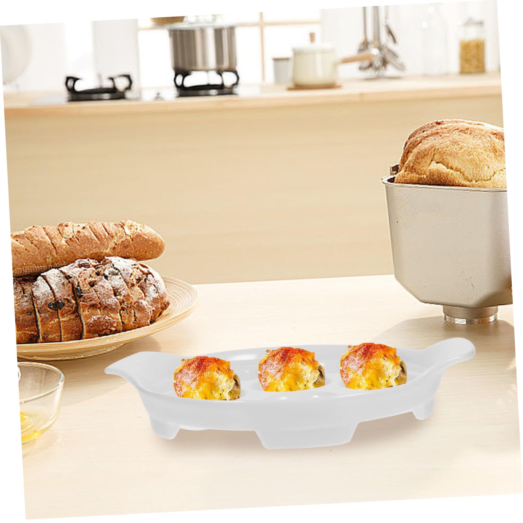 Lurrose 4pièces Plat à Escargots Céramique avec Double Anse Assiettes pour Fruits de Mer et Préparations Diverses Facile à Nettoyer