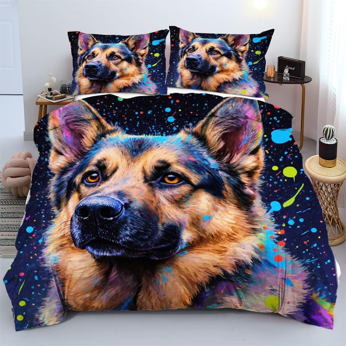 Housse de Couette 90x190 Chien 3D lavable en machine pour lit enfant facile à entretenir