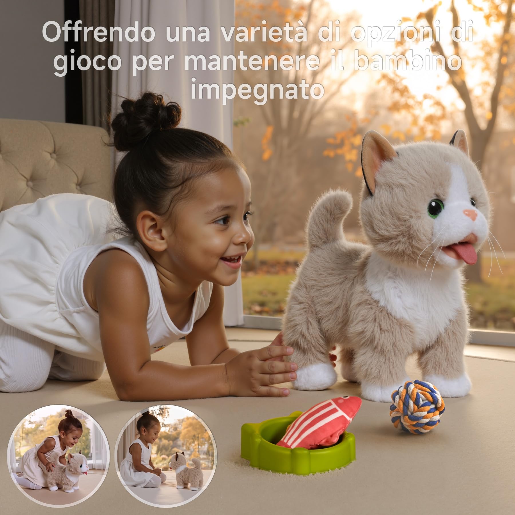 TUMAMA Peluche Gatto Gioco Interattivo Che Abbaia e Cammina e Miagola, Giochi Gatto Interattivi, Elettronico Pet Giocattolo Per Robot Gatti Per Bambini, Gattino Di Peluche Piccolo Per 3 4 5 6 Anni