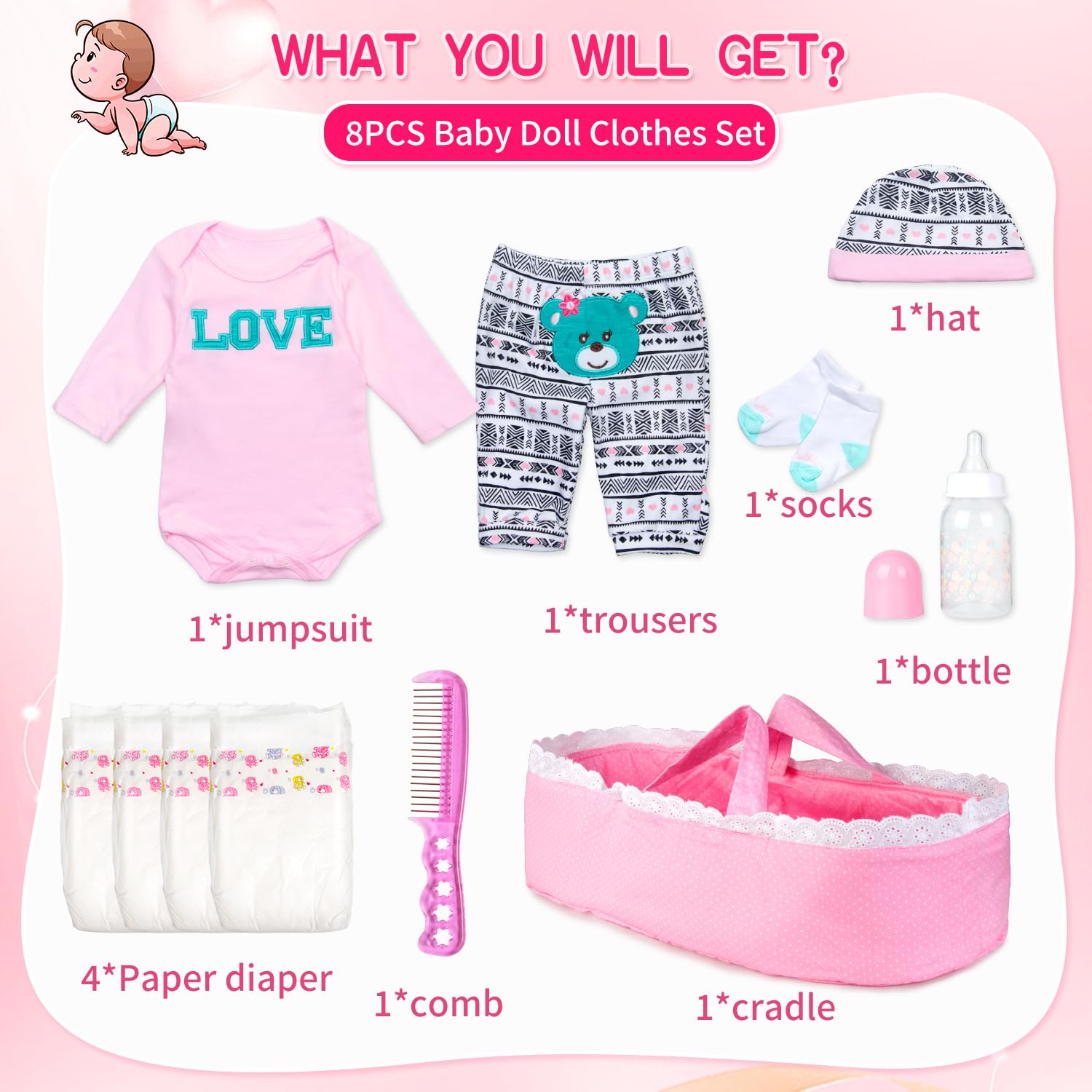 Set De 5 Prendas Rosas Para Muñecas De 17 Cm – Pantalón, Clip, Bolso, Colgante Y Zapatos – Regalo Creativo