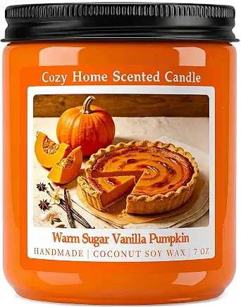 Homsolver Warm Vanilla Pumpkin Scented Fall Candle, 7 oz Natural Coconut Soy Wax