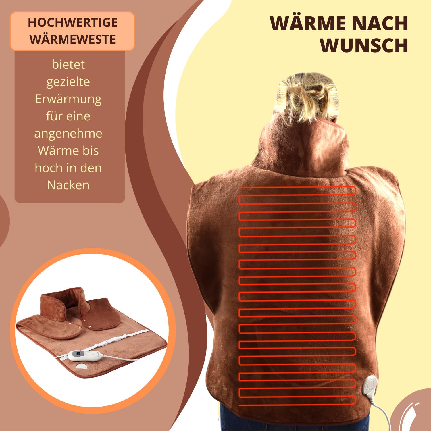 Syntrox Germany Wärmegürtel für Rücken Hainas | Rückenwärmer | Nackenwärmer Heizweste, Wärmebehandlung, Temperaturstufen, Überhitzungsschutz, Wellness-Produkt, Entspannung zu Hause