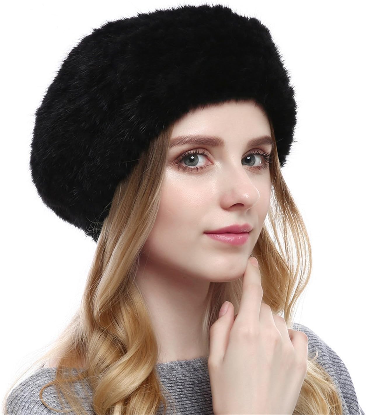 Qhome Winter Autumn Women Beret Beanie Kinitted Mink Fur Hat Mink Fur Brand Female Hats Winter Fashion Formal Cap for Girls