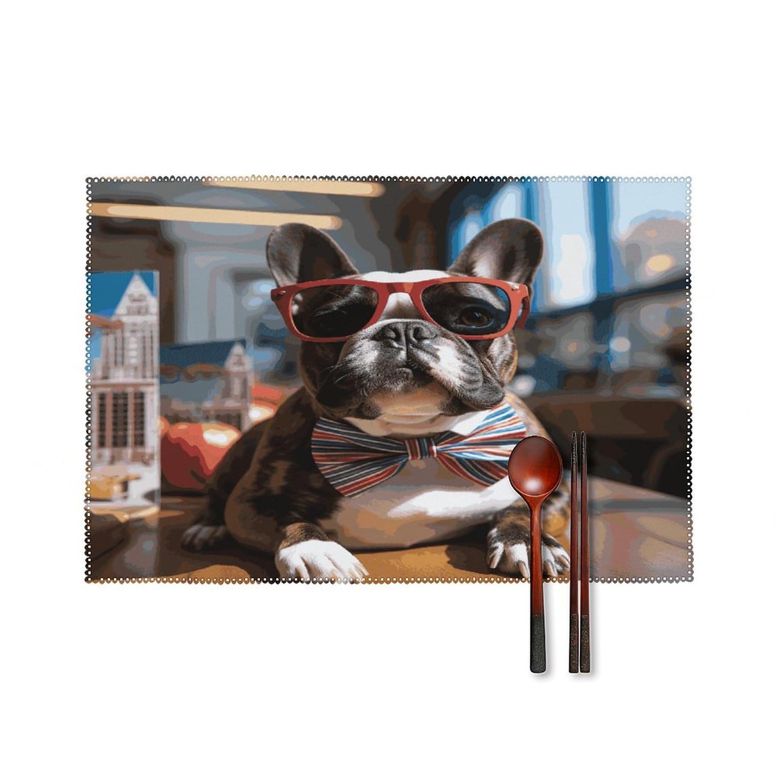 Fekiloot Style French Bulldog Wearing Sunglasses Placemats Set Of 6,Table Mat
