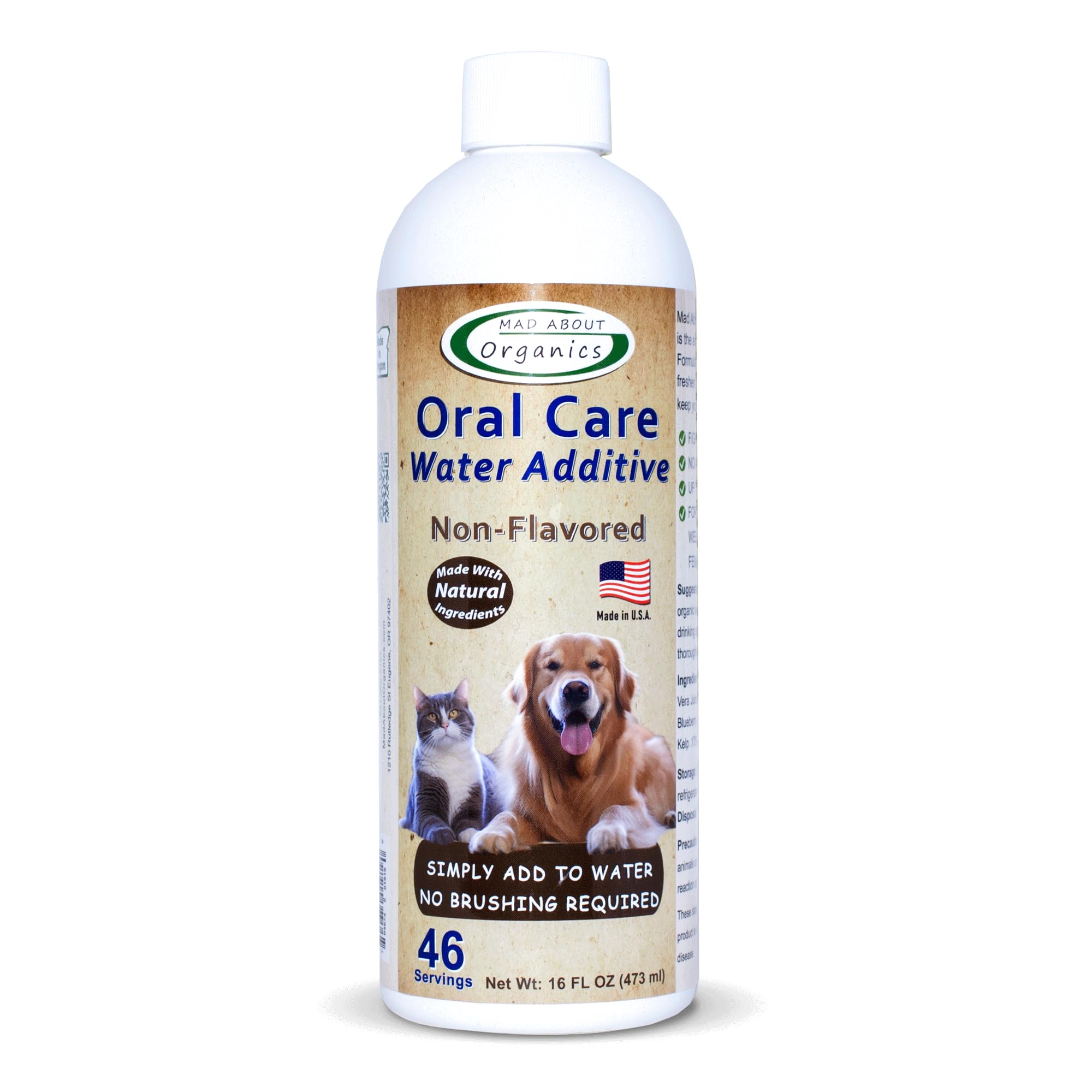 Oral Care Water Additive for Cats & Dogs – Gentle Dental Support – Reduces Breath Odors, Promotes Gum Health – No Brushing – Convenient for Daily Use, Non-Flavored, 16 FL oz