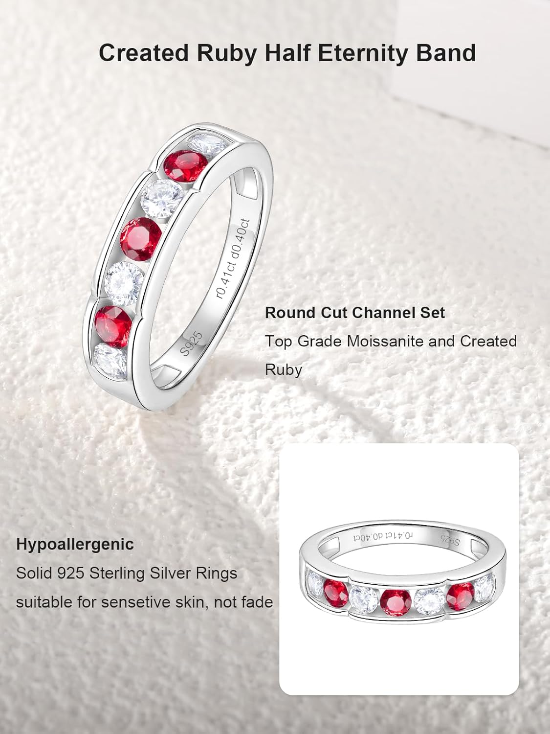Color-D VVS1 Clarity Moissanite and Emerald/Ruby/Sapphire Rings, Silver/Gold Solid 925 Sterling Silver Bands, Stackable Engagement Wedding Anniversary Birthday Jewelry with Gift Box, Size 5-11