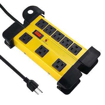 Industrial Metal Power Strip, 8 Outlet Heavy Duty Power Strip, Workshop Power Strip with 5.9FT 14AWG/3C Power Cord, 15A Circuit Breaker, Electrical Rating AC 15A 125V 60HZ 1875W ETL Listed