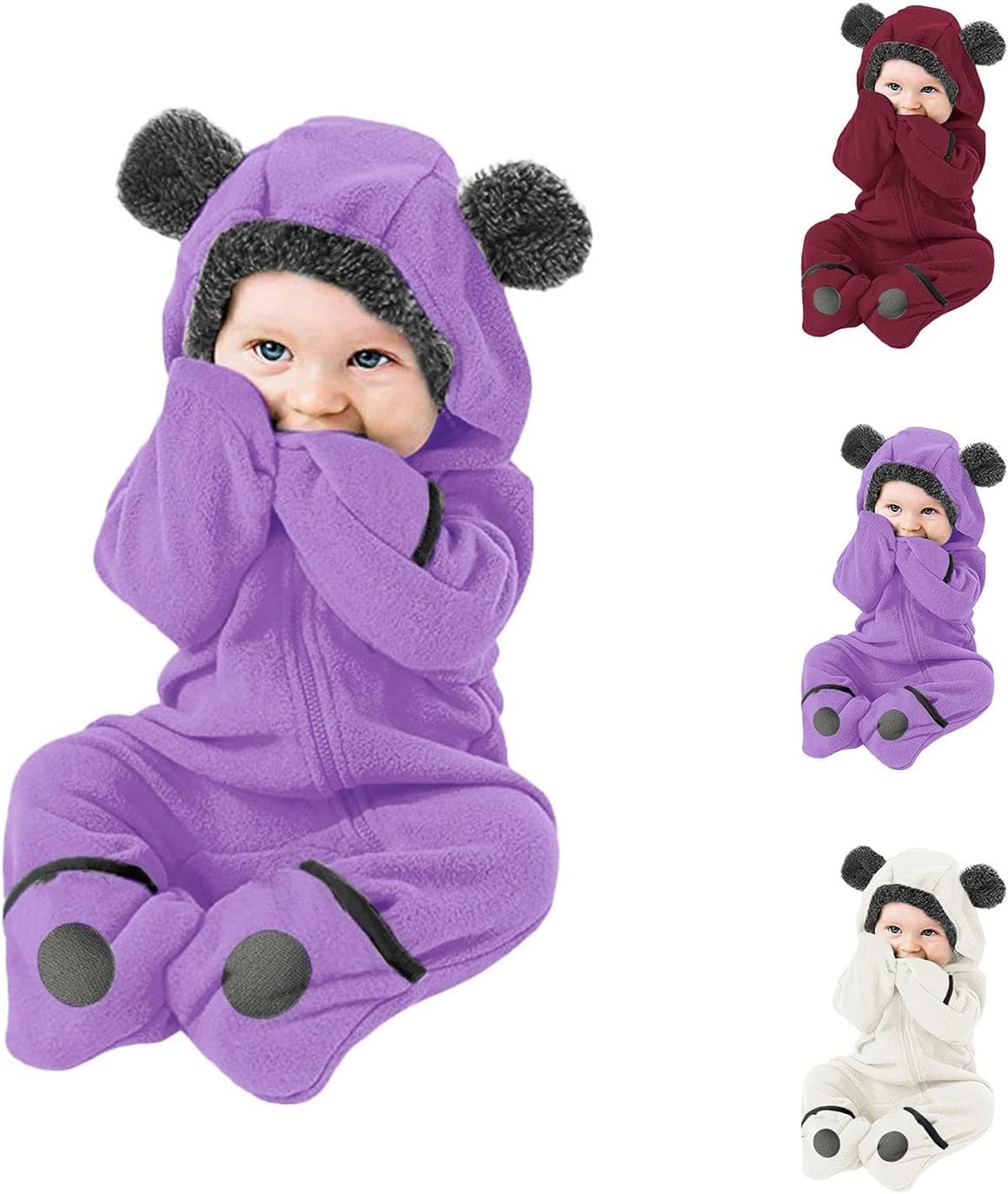 Newborn Baby Cute Bear Foot Jumpsuit Infant Unisex Soft Fleece Hooded Crawling Suit Fuzzy Warm Overalls Snowsuit Newborn Baby Cute Bear Foot Jumpsuit Infant Unisex Soft Fleece Hooded Crawling Suit Fuzzy Warm Overalls Snowsuit