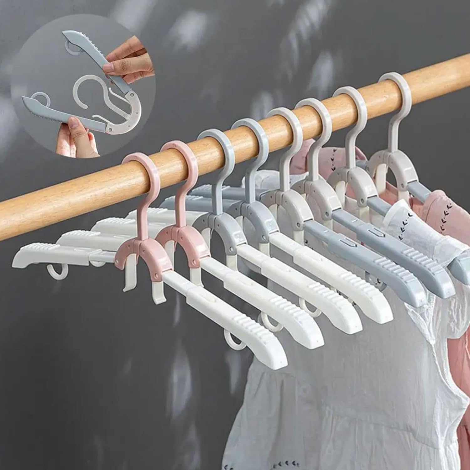 LYGXWJFC Perchas para Trajes 10 Piezas Perchas para Ropa Ajuste telescópico Sin Rastro Plegable Multifuncional Percha para Ropa Organizadores de guardarropa(C)