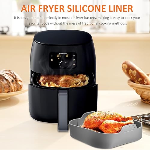 Miniatura 9 de iplusmile Revestimientos de silicona cuadrados de 8 pulgadas para freidora de aire, bandeja de silicona reutilizable para hornear, antiadherente,