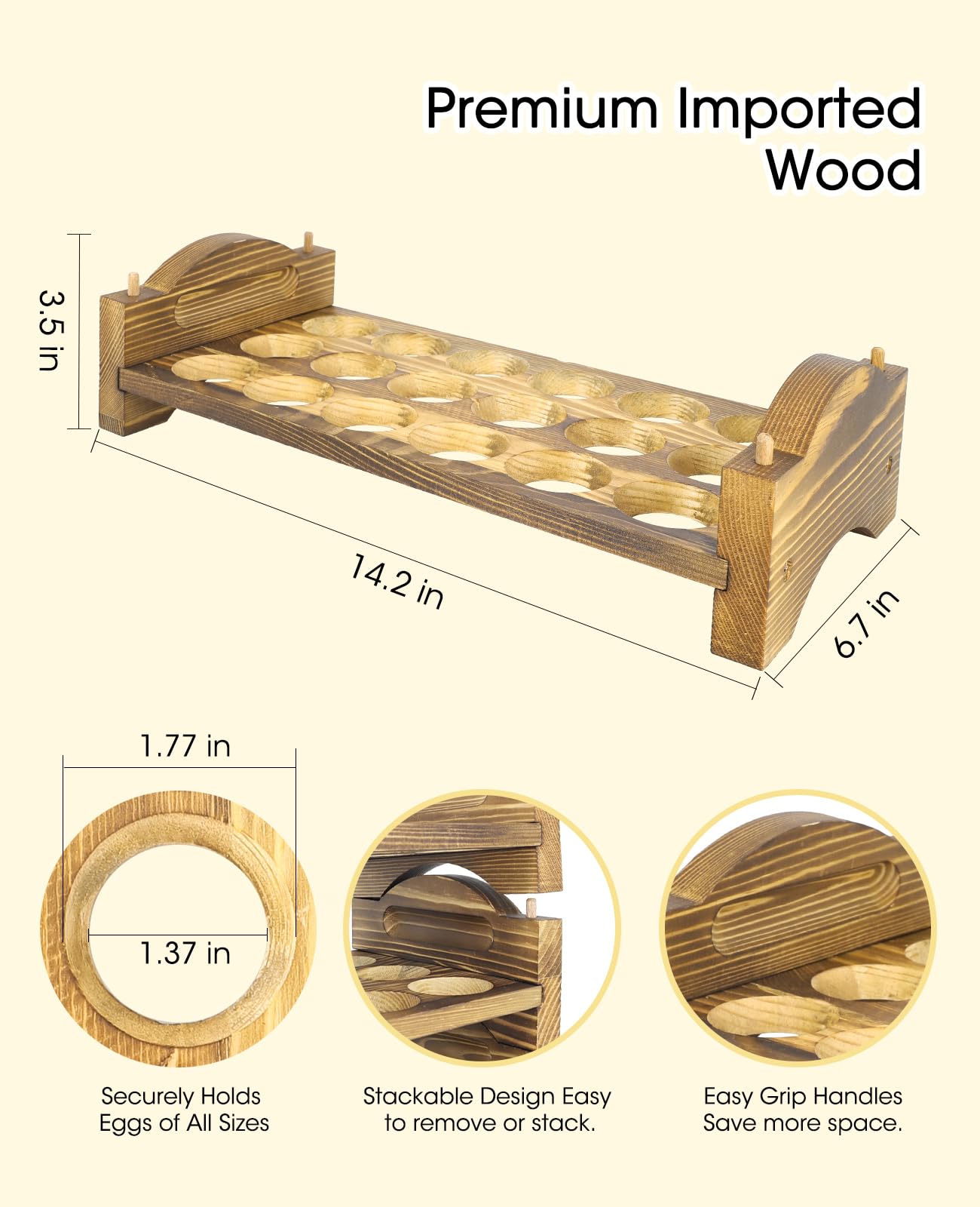 Soporte de madera para huevos de 3 capas, estante apilable de almacenamiento de huevos frescos para recoger 54 huevos, soporte de exhibición de huevos de granja para organizador de cocina en el hogar