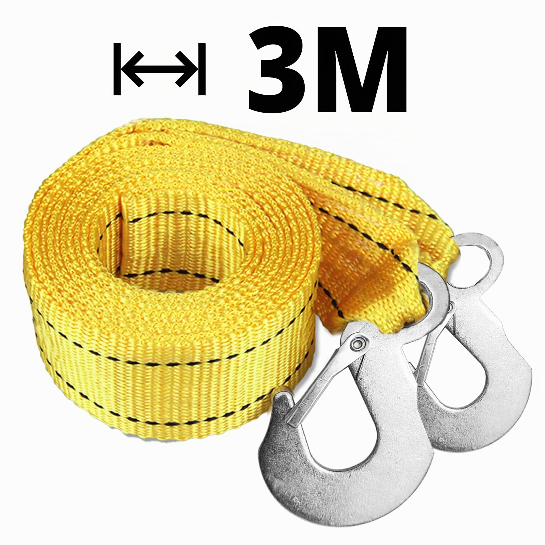 Retoo 4 metri di corda da traino fino a 5 tonnellate con doppio gancio, alimentazione di emergenza, cinghia di traino rinforzata e estesa con carico di 5000 kg, cavo elastico di traino, giallo