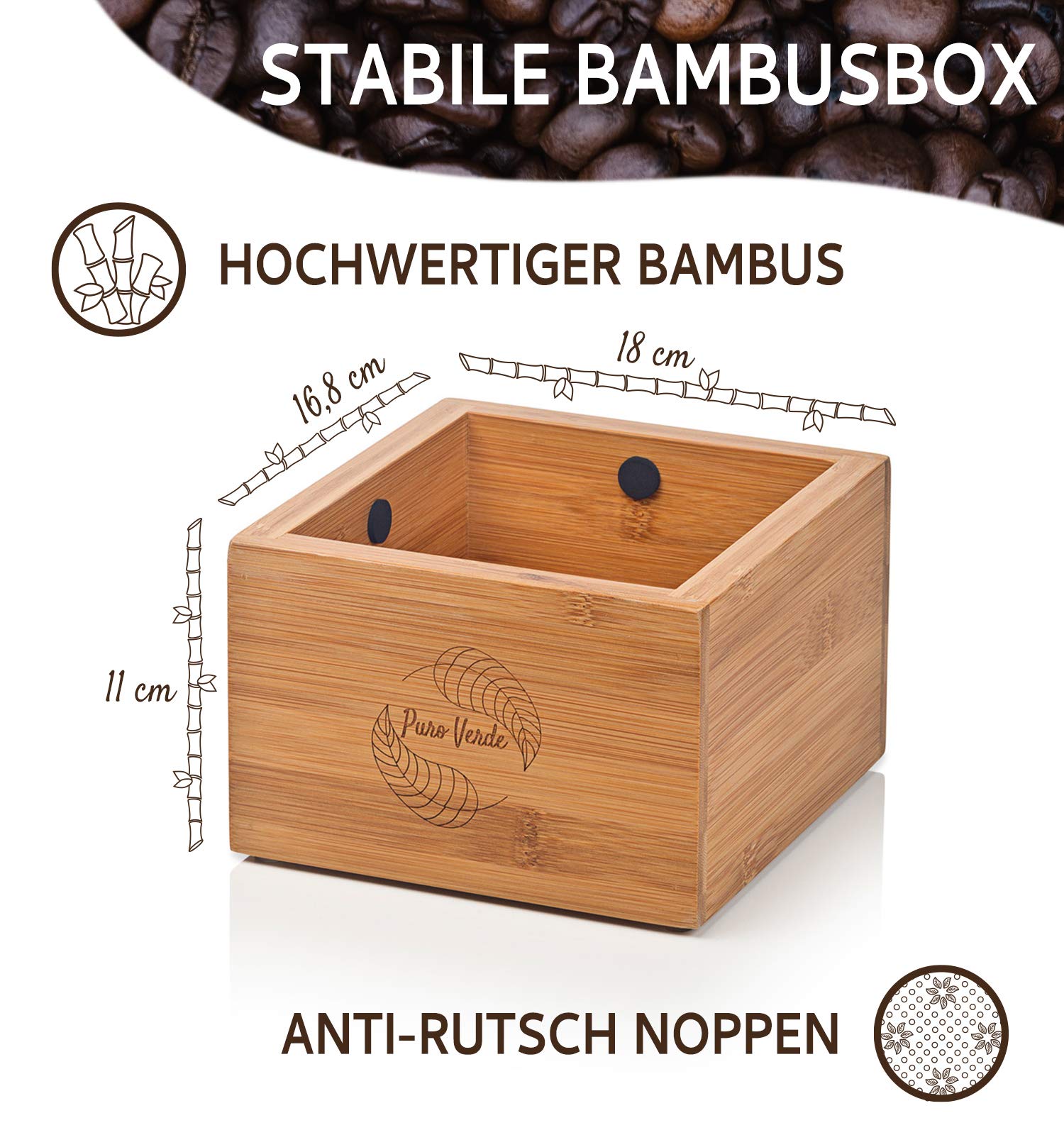 Abkopfbehälter für Siebträger | 3-teiliges Barista Zubehör Set aus Bambus Case, Edelstahl Knock Box & Herausnehmbarer Stange