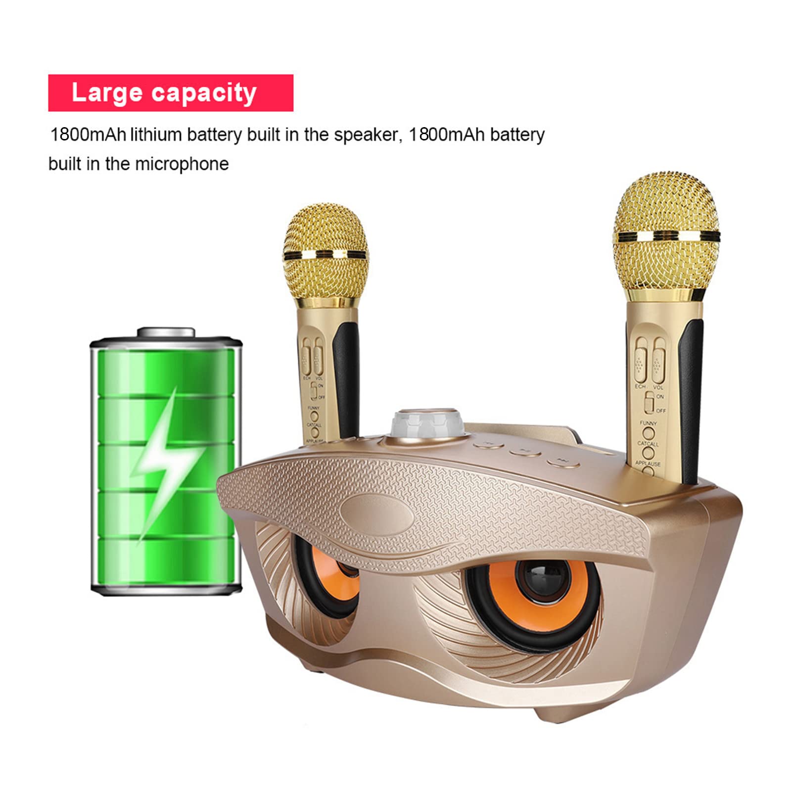 Urządzenie do Karaoke Dla Dorosłych I Dzieci Septpenta, Domowy Głośnik KTV Karaoke Bluetooth Z 2 Mikrofonami, Obsługa Kart Pamięci I Pamięci USB, Na Imprezę Domową(Złoto)
