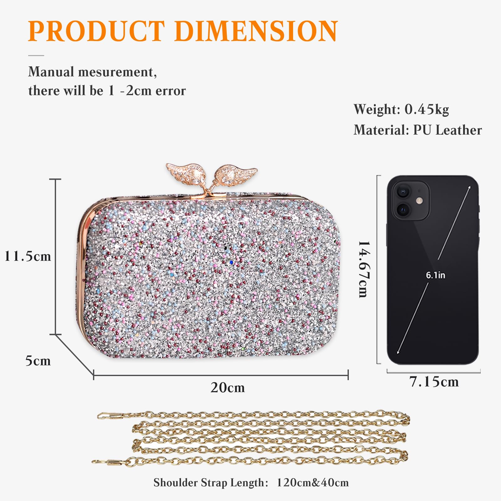 Damen Perlen Clutch Tasche Luxus Pailletten Abendtasche Hochzeit Brautbörse Strass Portemonnaie Tasche Elegante Handtasche Kette Schultertasche Umhängetasche Silber