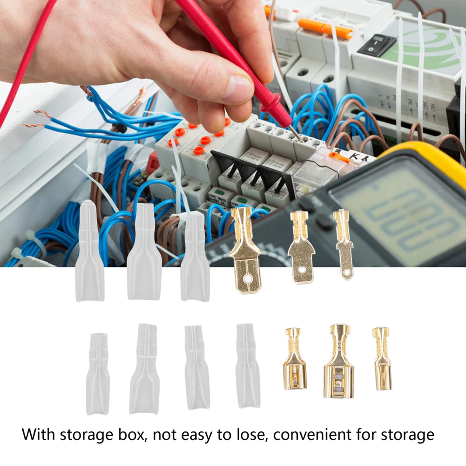 Male Female Spade Terminal, 900 Pcs Female Spade Connector Kit 2.8mm 4.8mm 6.3mm Insulated Wire Crimp Connectors with Insulating Sleeves Kit for Electrical Wiring Relay