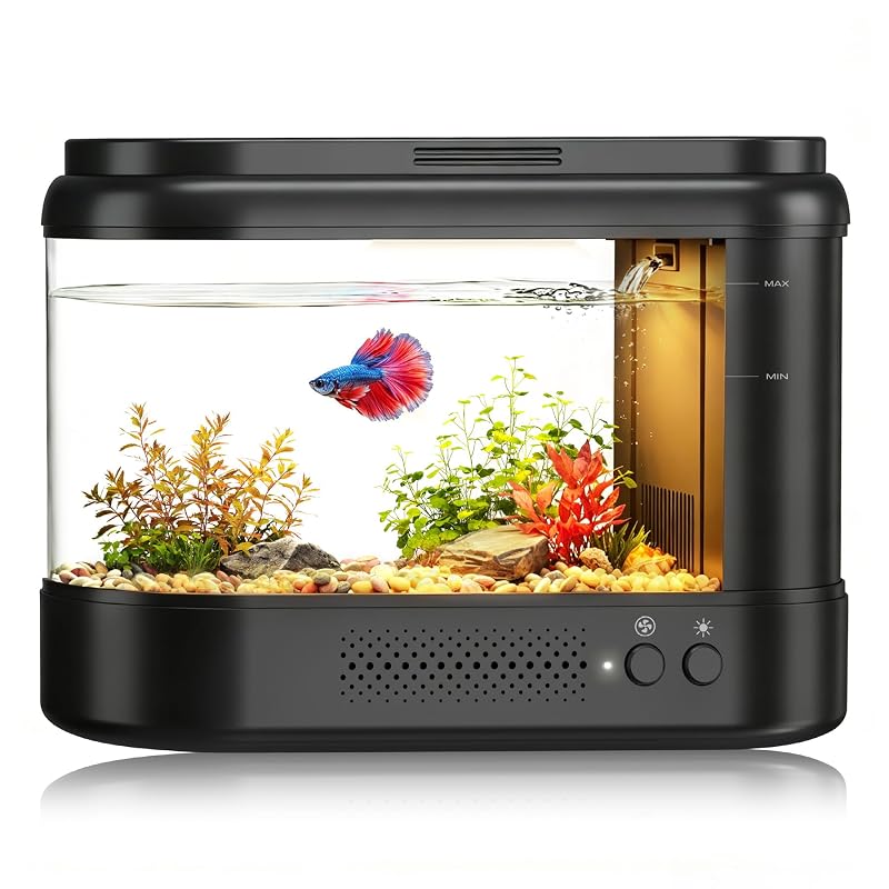 Aquário para Betta em Acrílico com Filtro e LED EVIEUN Preto 3,8 L