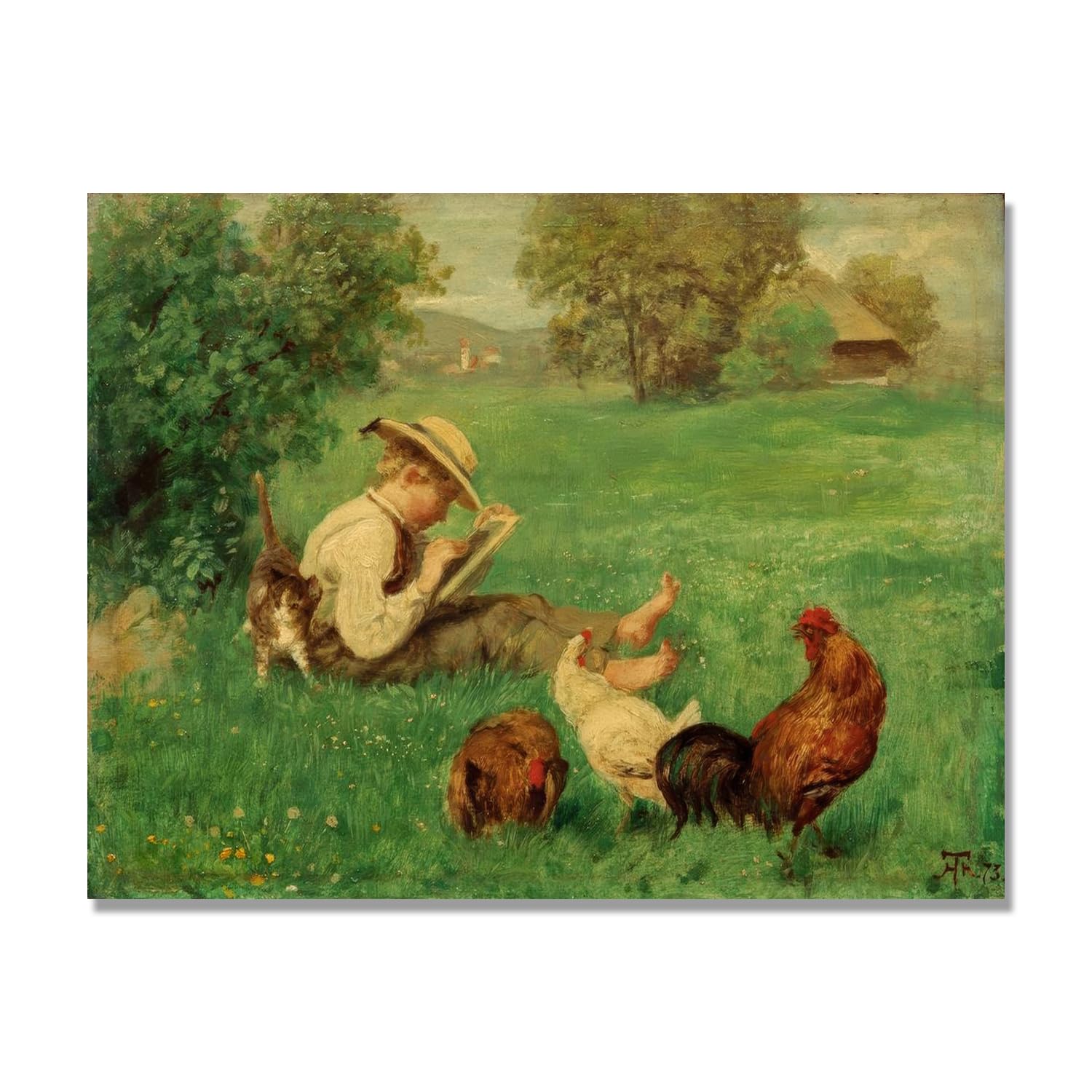 NHLDZYH Hans Thoma Style Canvas Wall Art - (The Origins of Art), German Romantic Realism Painting with Symbolic Nature, Rustic Country Home Decor. 70x90cm-27.6x35.4in. Only Canvas