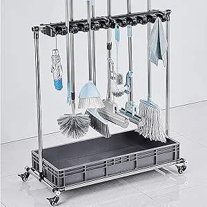 Movable Commercial Mop Rack with Wheels for Garages and Schools Broom ...