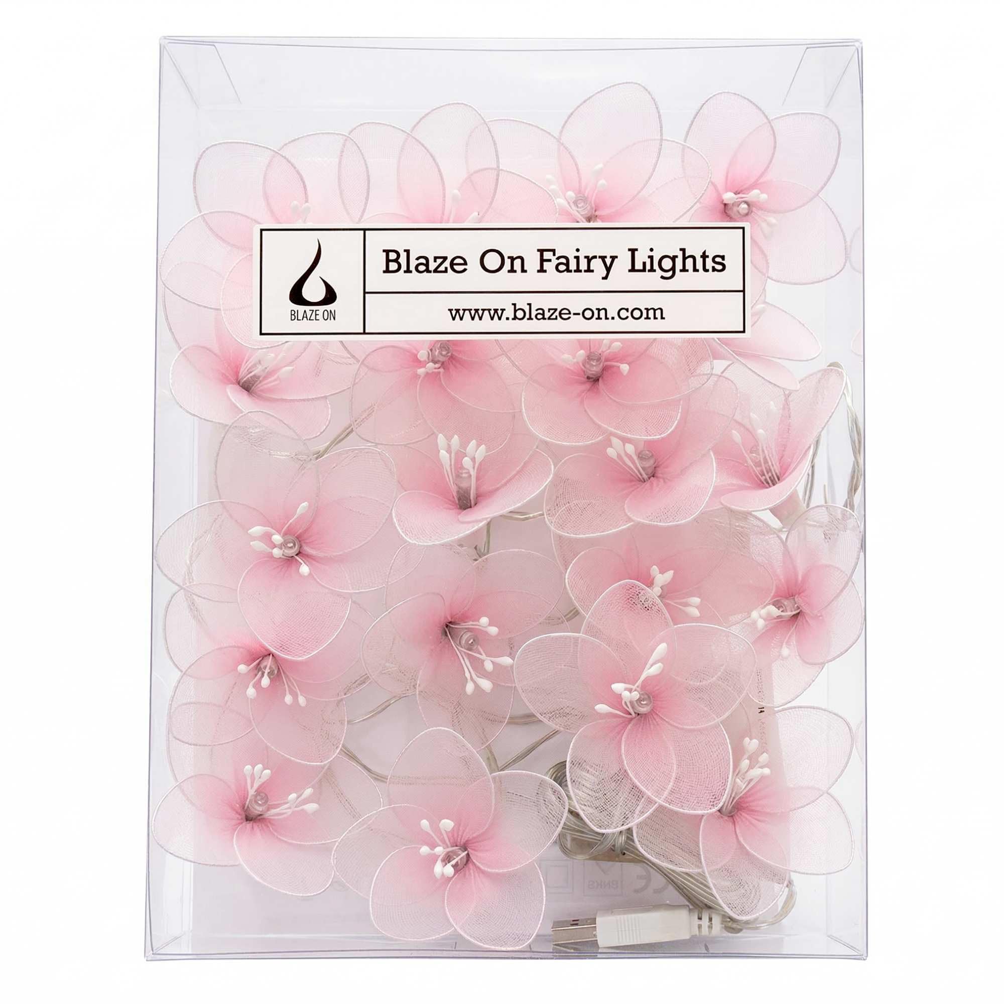 Blaze On Daisy Flower Fairy Lights (Soft Pink) – 20 Warm White LED Lights – Handcrafted Sheer Fabric Daisies – USB Powered (Plug Not Included) – Indoor Decorative String Lights