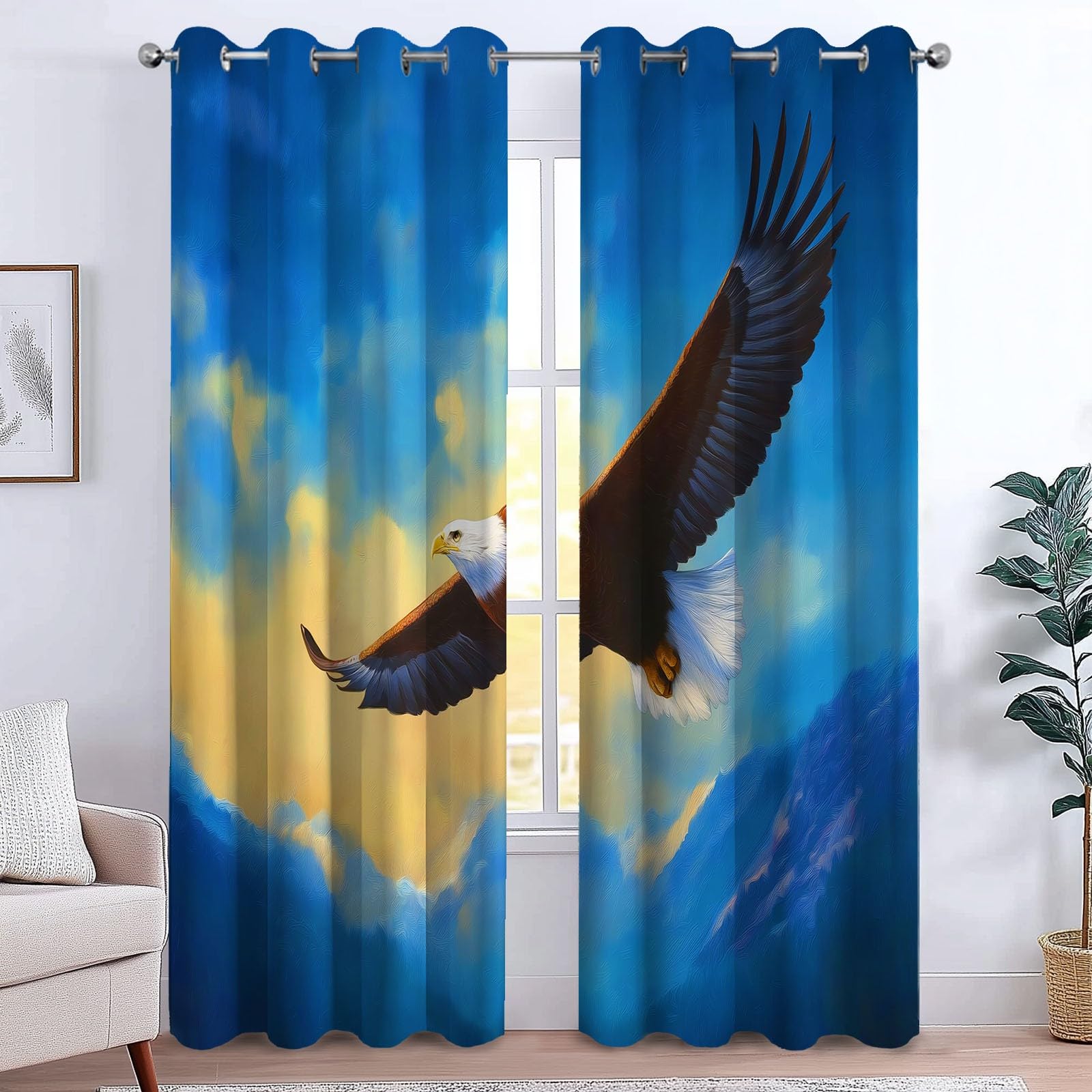 Generisch Abstrakte Bergadler Textur 2er Set Verdunkelungsvorhänge mit Ösen, Ölmalerei Stil Blickdicht Thermo Isoliert Vorhänge für Wohnzimmer & Schlafzimmer, HxB 166 x 75 cm