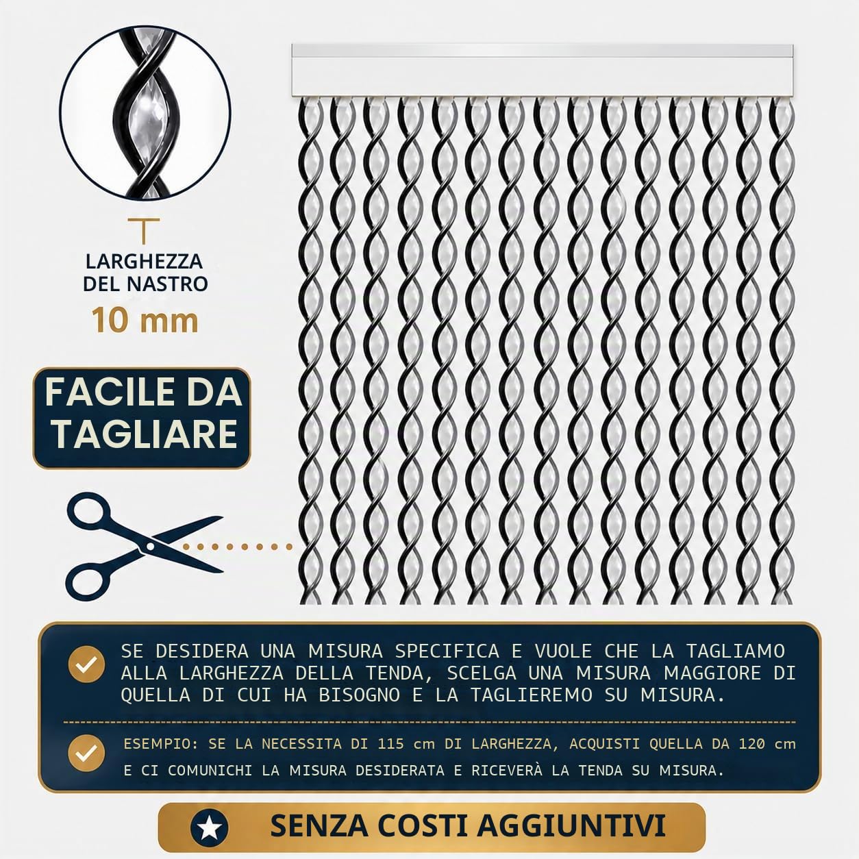 Cortinas - Tenda in corda per esterni, in plastica PVC e barra in alluminio, 72 strisce, ideale per terrazze e verande, anti-mosche, bianco-verde, 210 x 90 cm