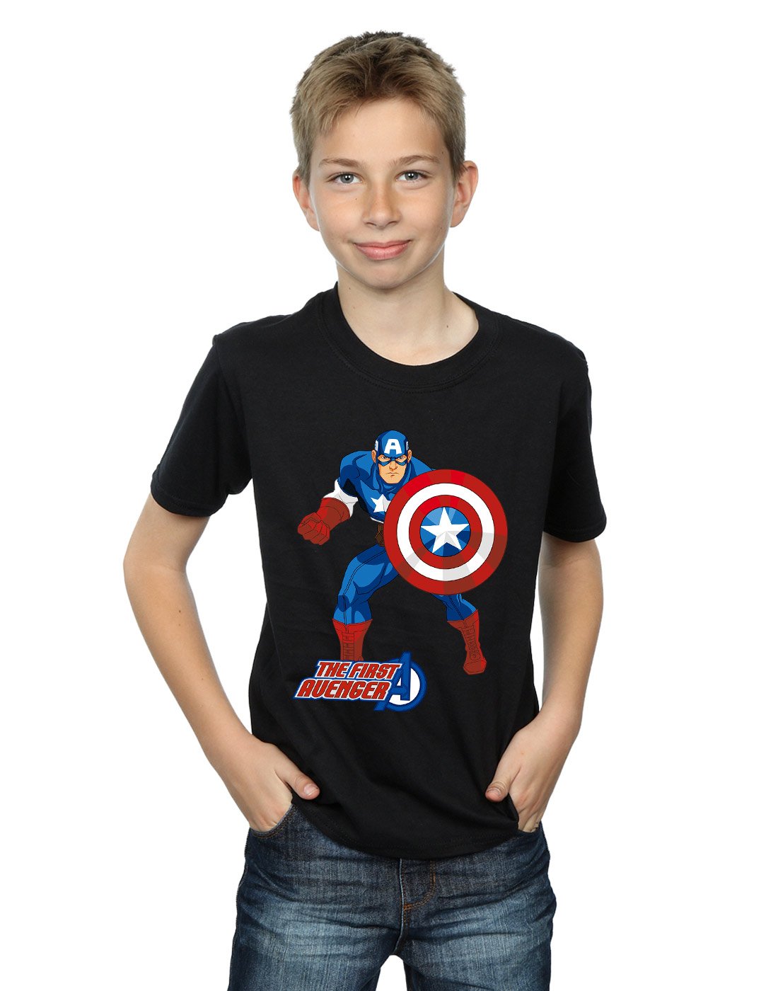 Absolute Cult Boys Black Marvel Captain America The First Avenger T-Shirt 5-6 Years