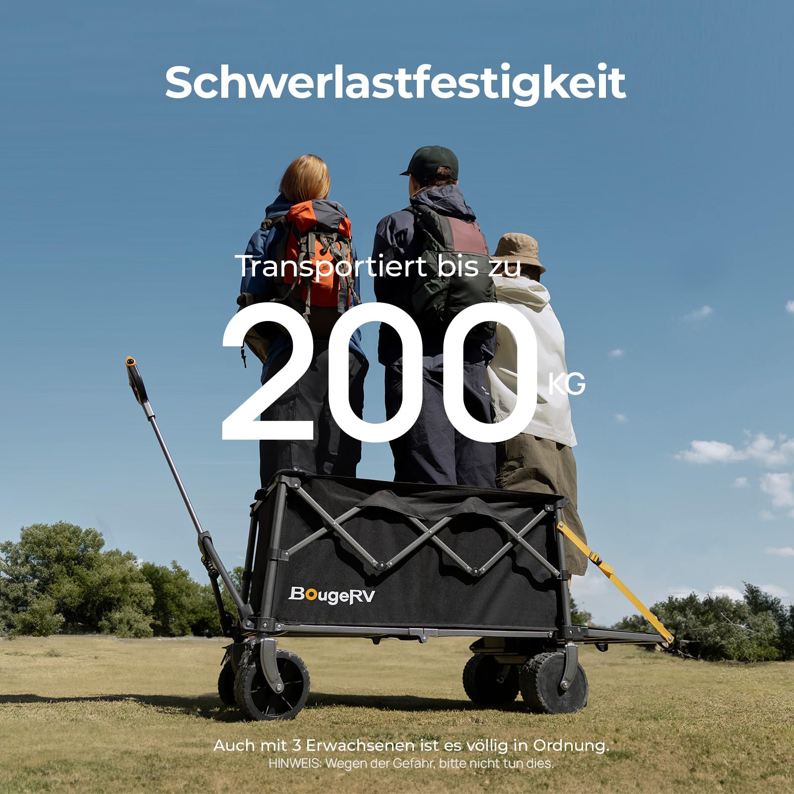 BougeRV Elektrischer Bollerwagen faltbar, 200 kg Belastbarkeit, Campingwagen mit Antrieb, 250W Doppelmotor & 250L Volumen, Offroad Elektro-Handwagen für Outdoor-Abenteuer & Garten (Ohne Ladegerät)