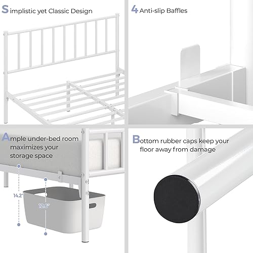 Miniatura 14 de Yaheetech Base de cama individual con plataforma de metal, base de colchón con cabecero y estribo, no necesita somier, almacenamiento debajo de la