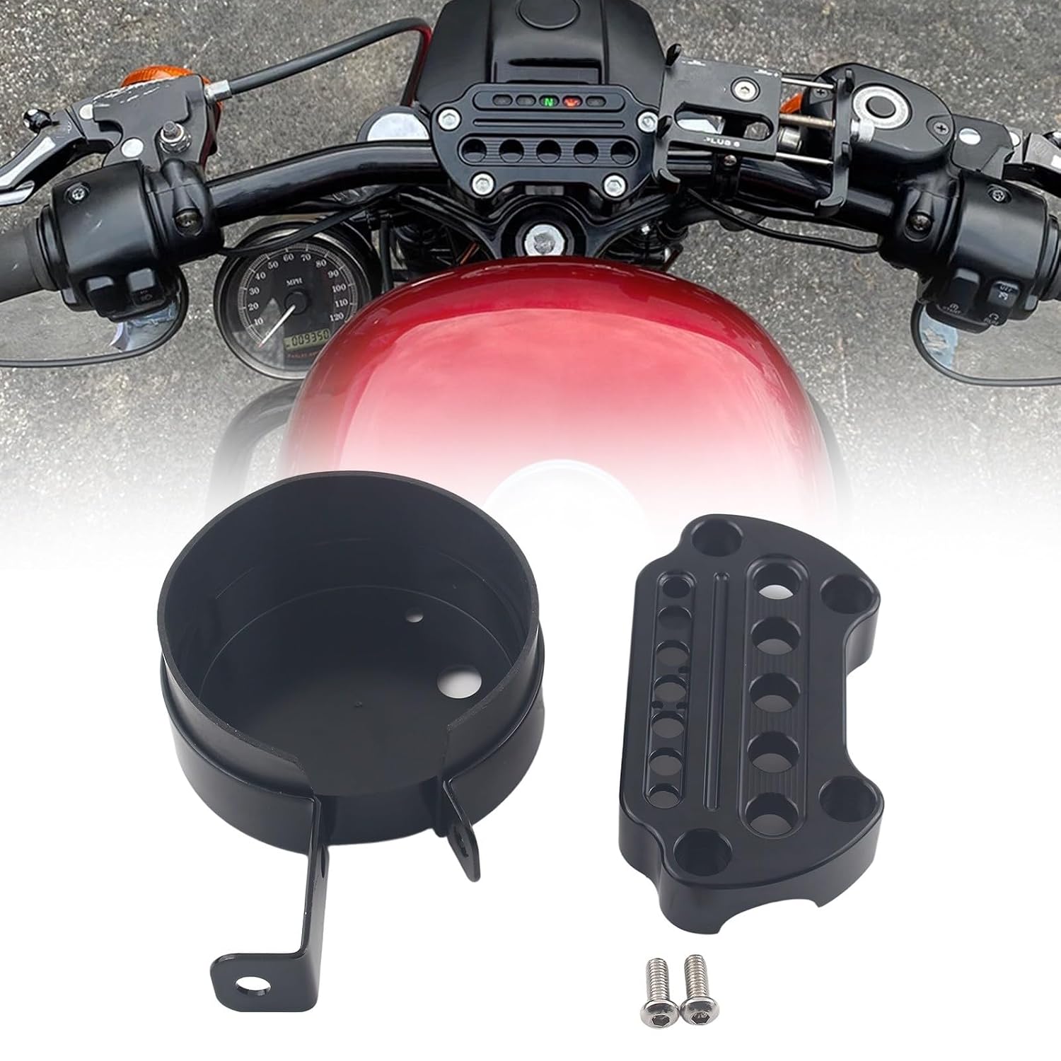 Motorcycle Speedometer Side Mount Relocation Bracket Kit w/Handlebar Top Clamp Compatible with Harley Touring Cruiser Sportster 48/72/Nightster 1995+