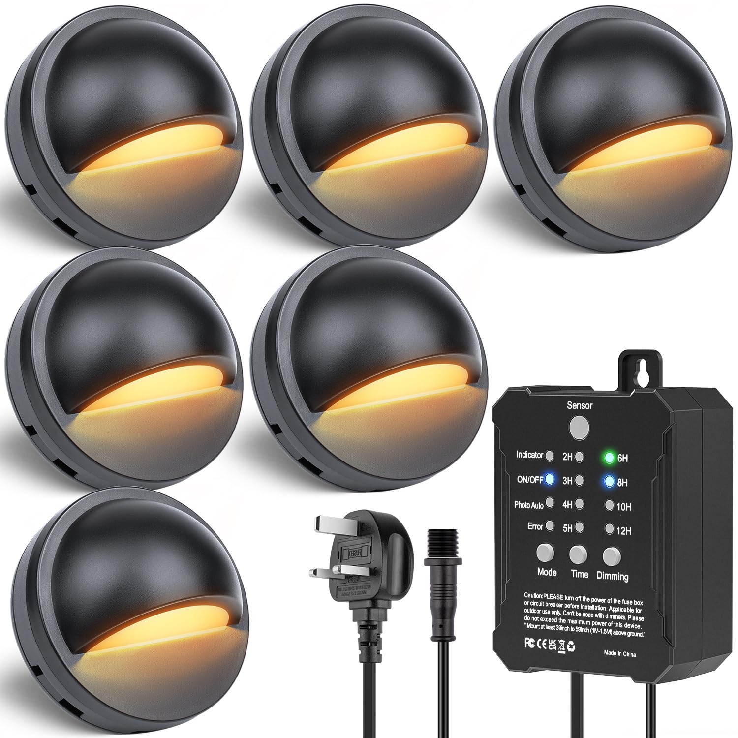 HIBOITEC Dimmable Garden Fence Lights with Timmer ＆ Photocell, IP67 Waterproof Low Voltage Garden Lights with Transformer, Warm White Deck Lighting for Step Stair Wooden Fences (6 Pack)