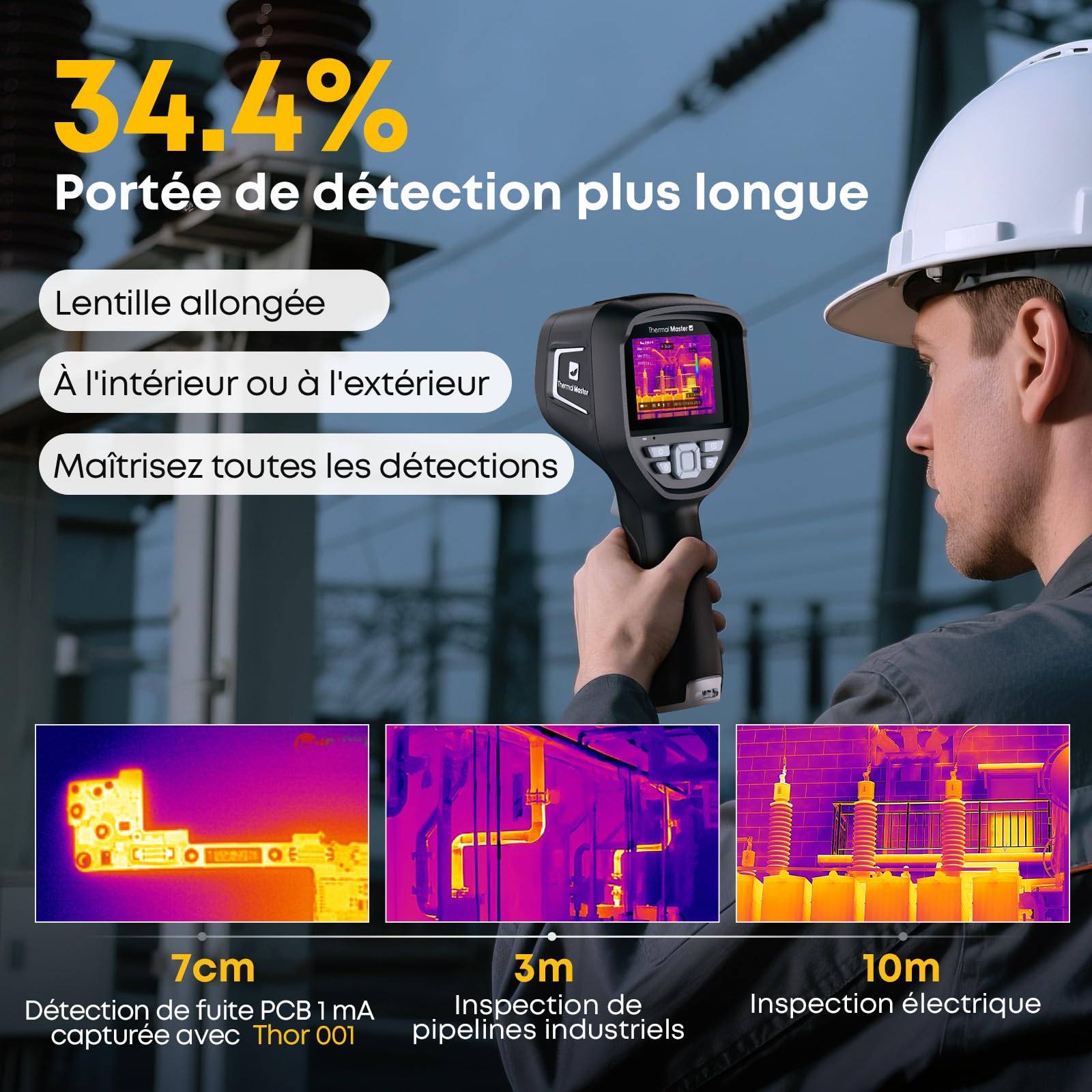 Caméra thermique Super IR Résolution 512x384 caméra infrarouge pour l'inspection industrielle 3,5 pouces écran 2M pixels caméra visuelle, -20°C - 550°C Handheld Thermal Imaging Camera 40mK (Thor 002)