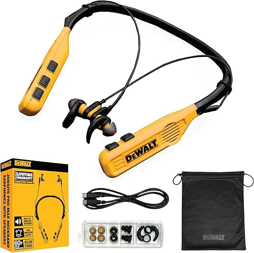 Miniatura 6 de DEWALT Auriculares Bluetooth 2 en 1 con banda para el cuello con altavoces incorporados, protector de pantalla de vidrio para iPhone 13/13 Pro/14
